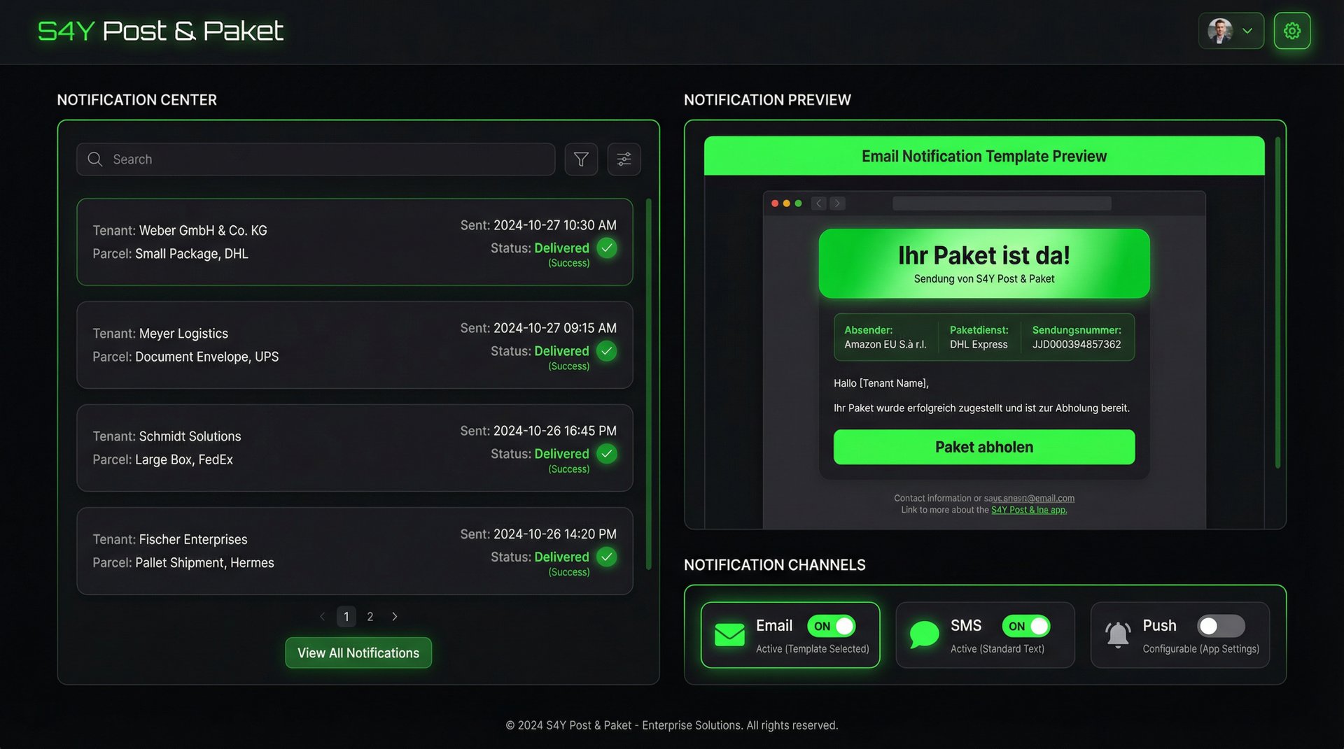 S4Y Post & Paket - Benachrichtigungssystem